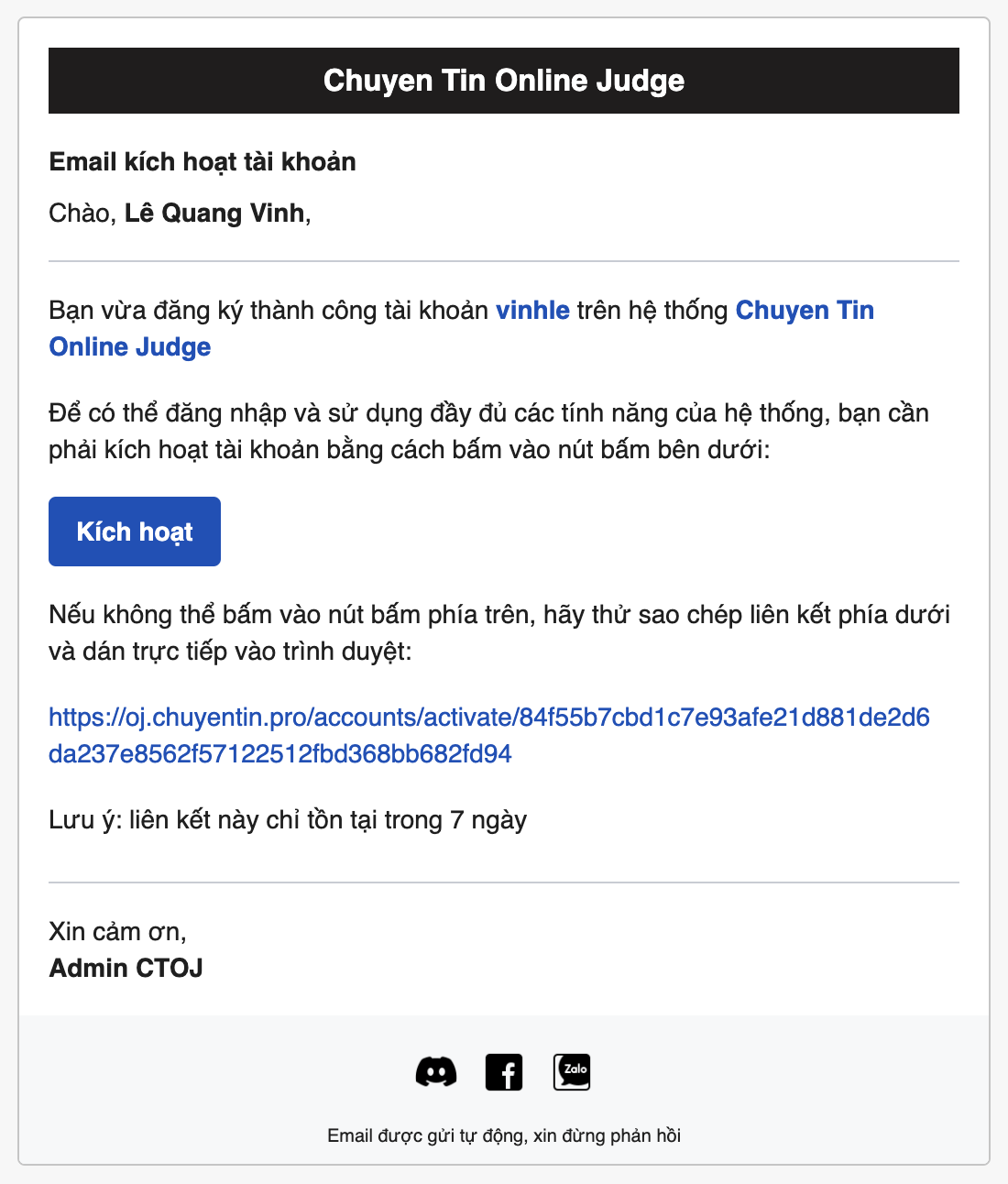 nội dung email kích hoạt